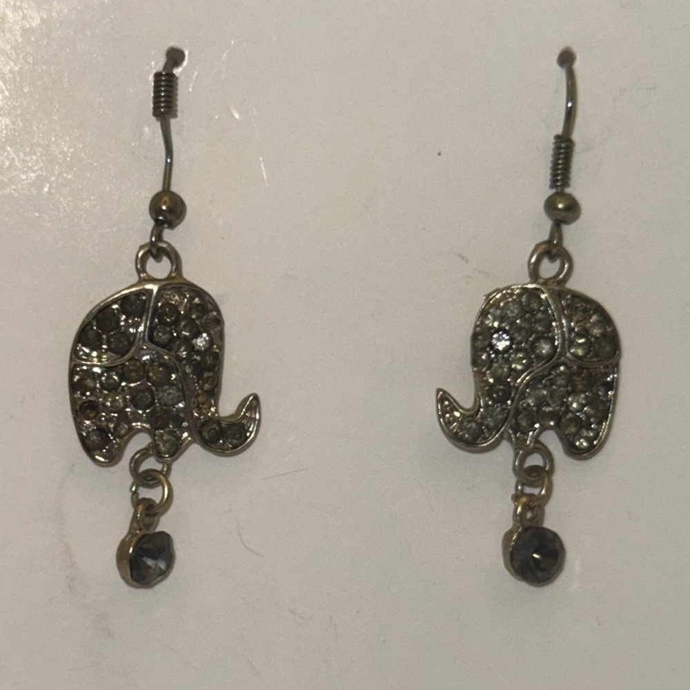 Lucky Elephant Dangle Earrings with Rhinestones